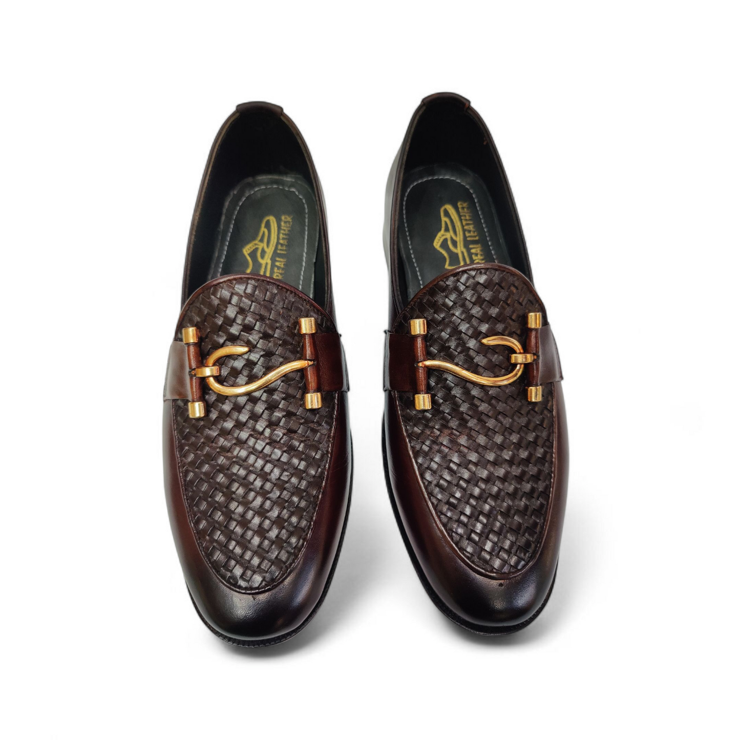 Handwoven Leather Loafers-Rich Brown Elegance